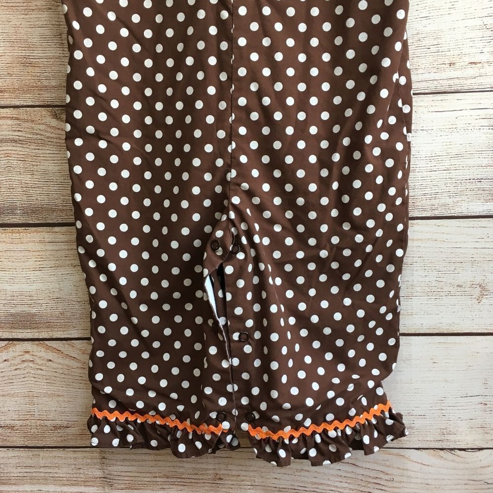 STELLYBELLY‎ BROWN AND WHITE POLKA DOT ROMPER WITH APPLIQUED TURKEY - Picture 2 of 6
